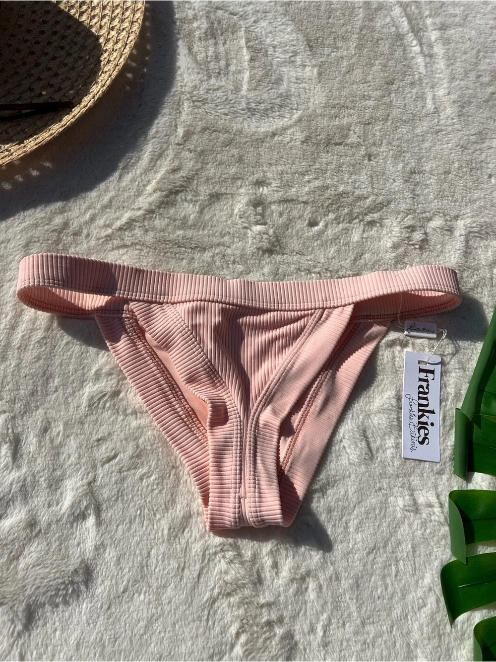 Frankie's Bikinis Cole Light Pink Ribbed Bikini Bottom